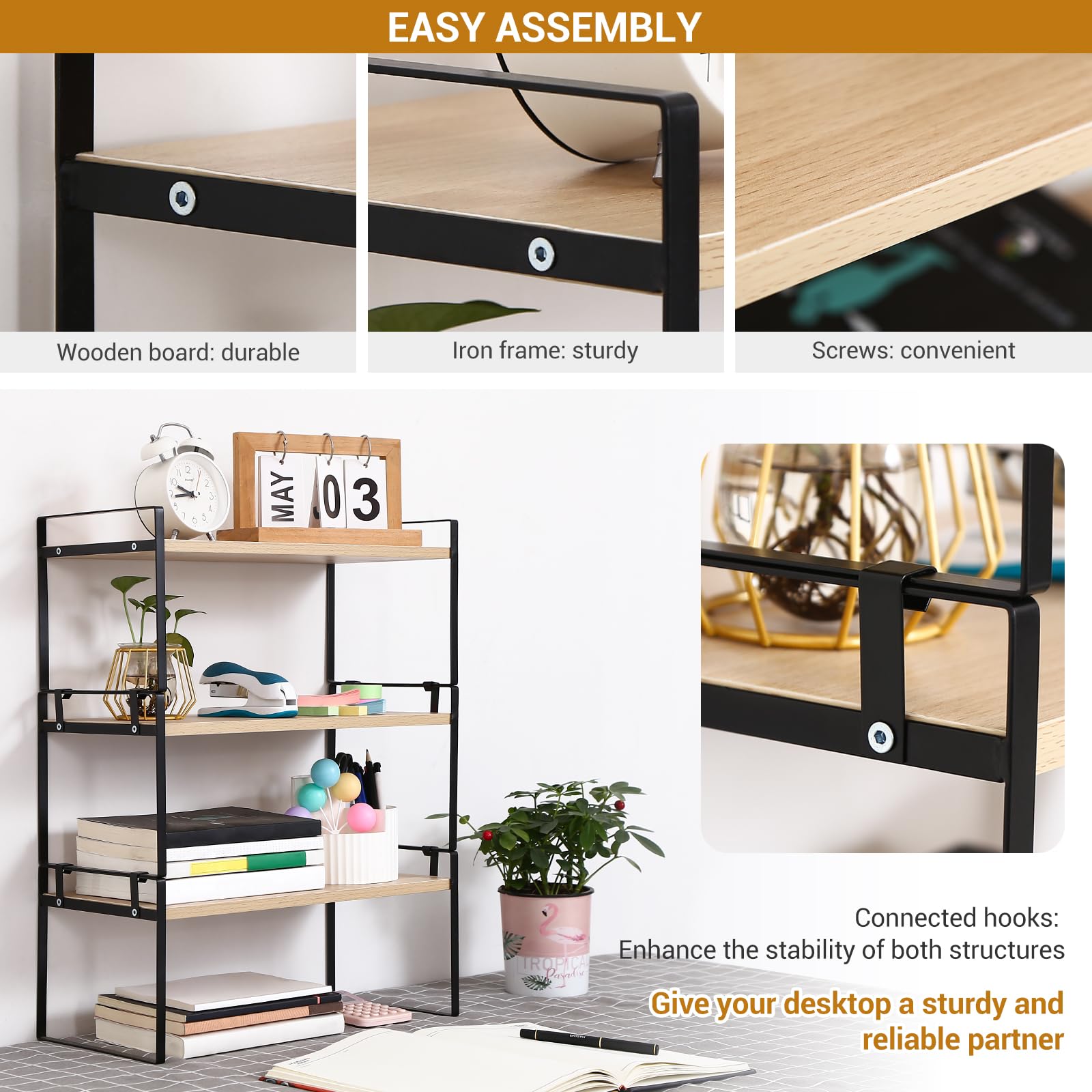 Wood Office Desk Shelf Organizer - Desktop Supplies Cute Dresser Top Organiza...