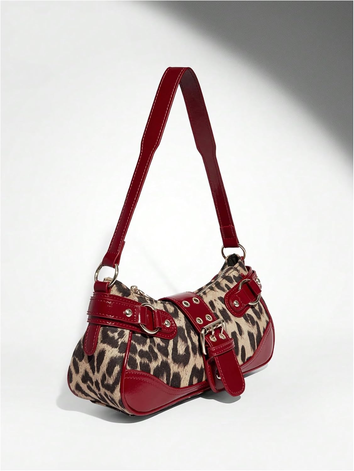 SHENHE Women's Leopard Print Purse Y2k Shoulder Bag Goth Punk Retro Underarm Handbag