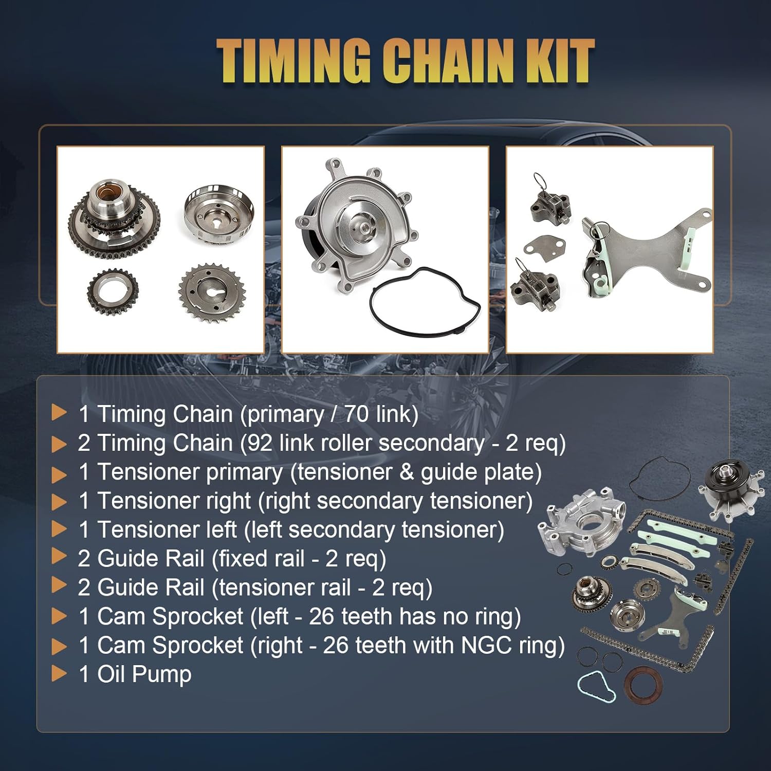 68003352AA 53021965AA Engine Timing Chain Kit with Water Pump Oil Pump Fit for 2007-2013 Ram 1500 4.7L V8 for Jeep Commander 2007-2009 for Aspen 2007-2008