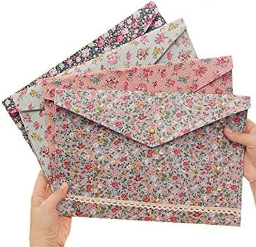 Funny live 4 Pcs Individualized Felt A4 Size Floral Pattern Document Folder with Snap Button Office Document Cash Coin Stationery Storage Organizer