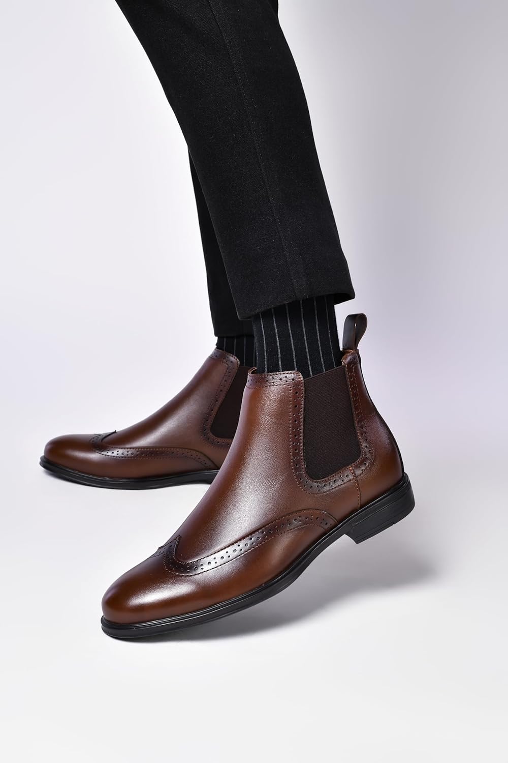 ArcBrothers Mens Chelsea Boots,Dress Boots For Men,Slip-on Formal Dress Boots for Men Casual Ankle Boots Classic Brogue Style Grey - Image 2