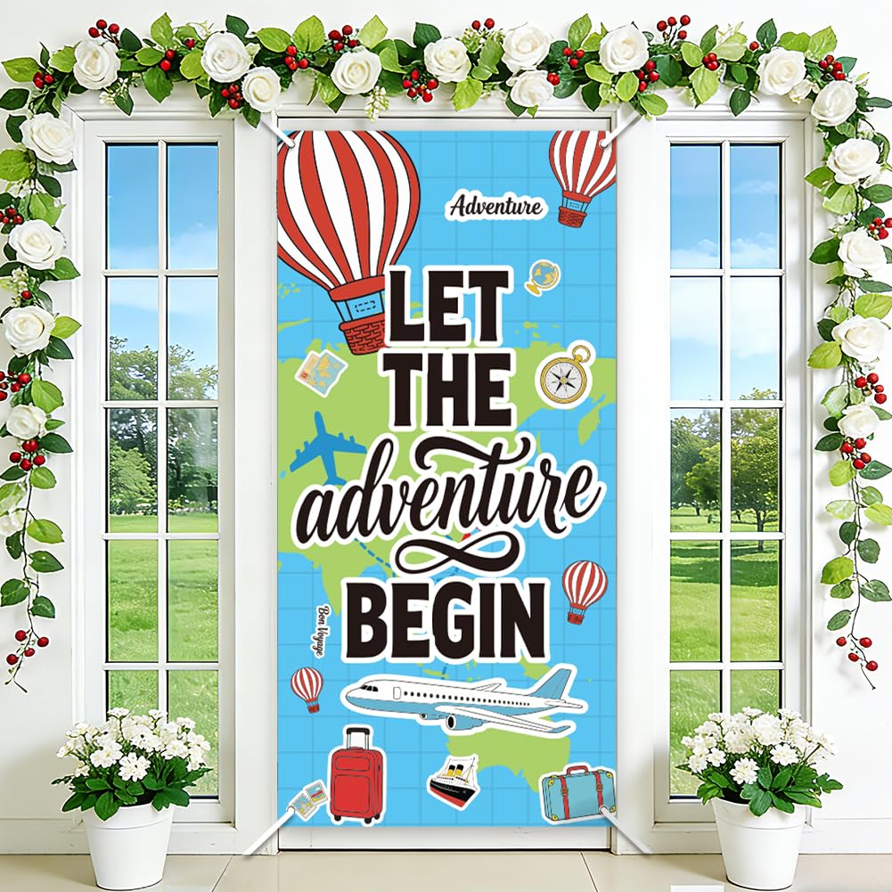 SUPERDANT Adventure Awaits Party Banner World Map Design Washable and Durable Fabric Let The Adventure Begin Decorations for Graduation Party Retirement Celebration 185x90cm