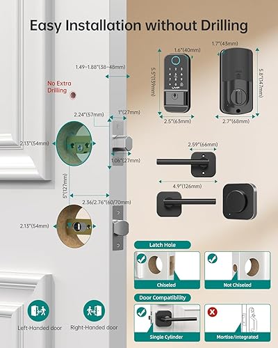 Miniatura 9 de Juego de manijas de cerradura de puerta de entrada sin llave WiFi cerradura inteligente UYF para puerta delantera, juego de manijas de puerta