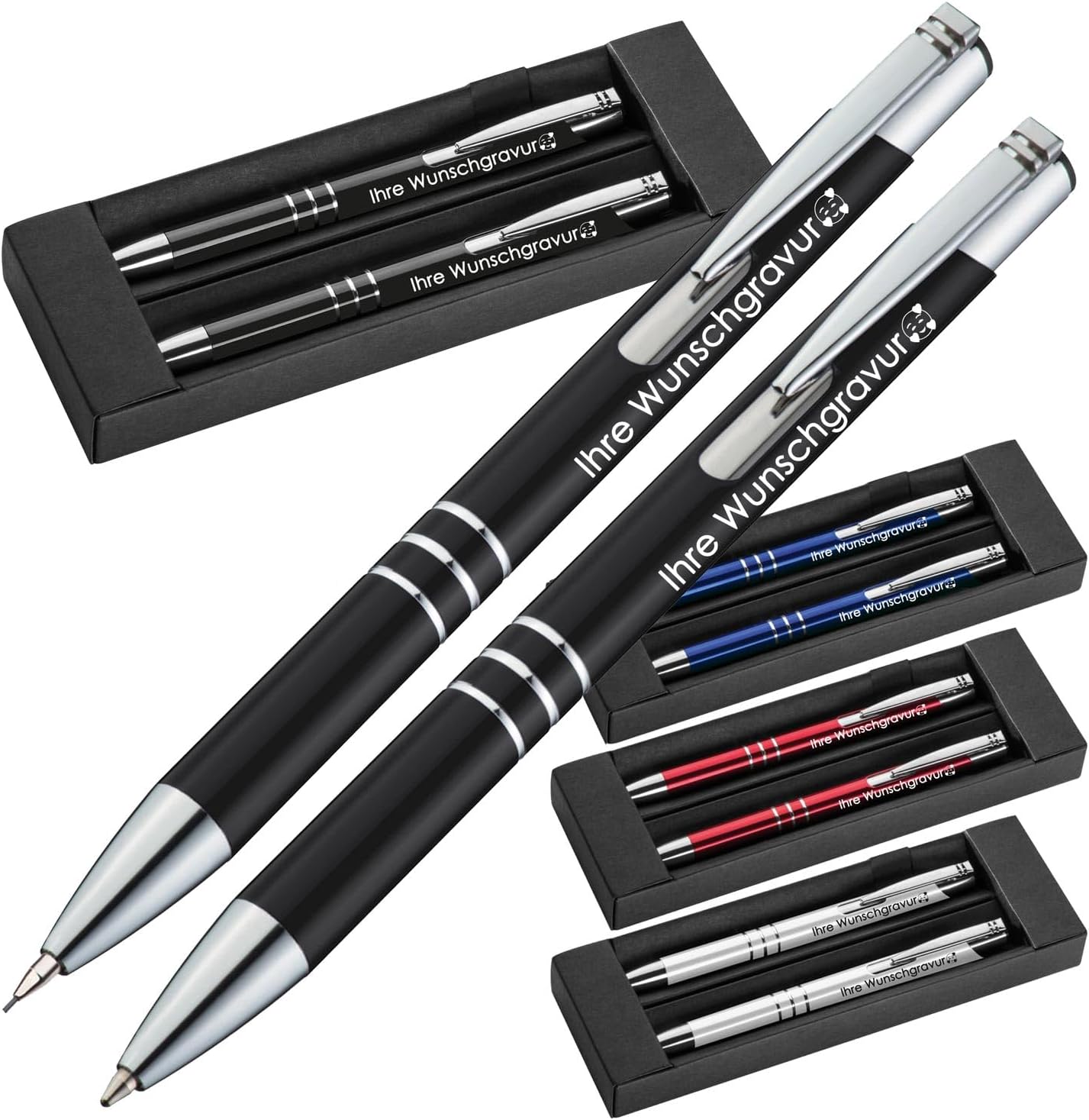 Writing Set with Ballpoint Pen and Mechanical Pencil Made of Metal with Engraving Blue Ballpoint Pen Personalised Ballpoint Pen Engraved Ballpoint Pen with Name 10 Black