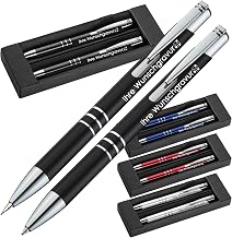 Juwelier Schönschmied Writing Set with Ballpoint Pen & Mechanical Pencil Made of Metal with Engraving | Blue Writing | Personalised Pens | Engraved Name (1) Black