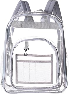 XMRSOY Heavy Duty Clear Backpack,25L Transparent Bookbag PVC See Through Backpack for School Work Stadium Travel (Grey)