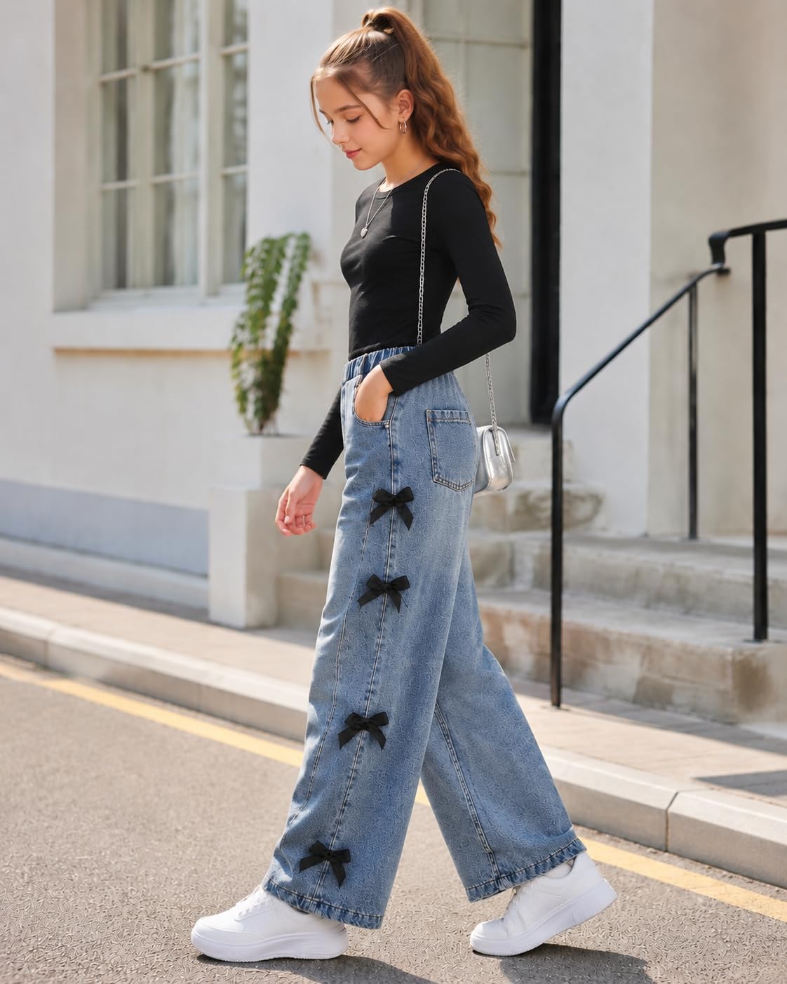 Girls Jeans Wide Leg Denim Pants Tween Teen Girls Trendy Clothes Size 7-13 Years