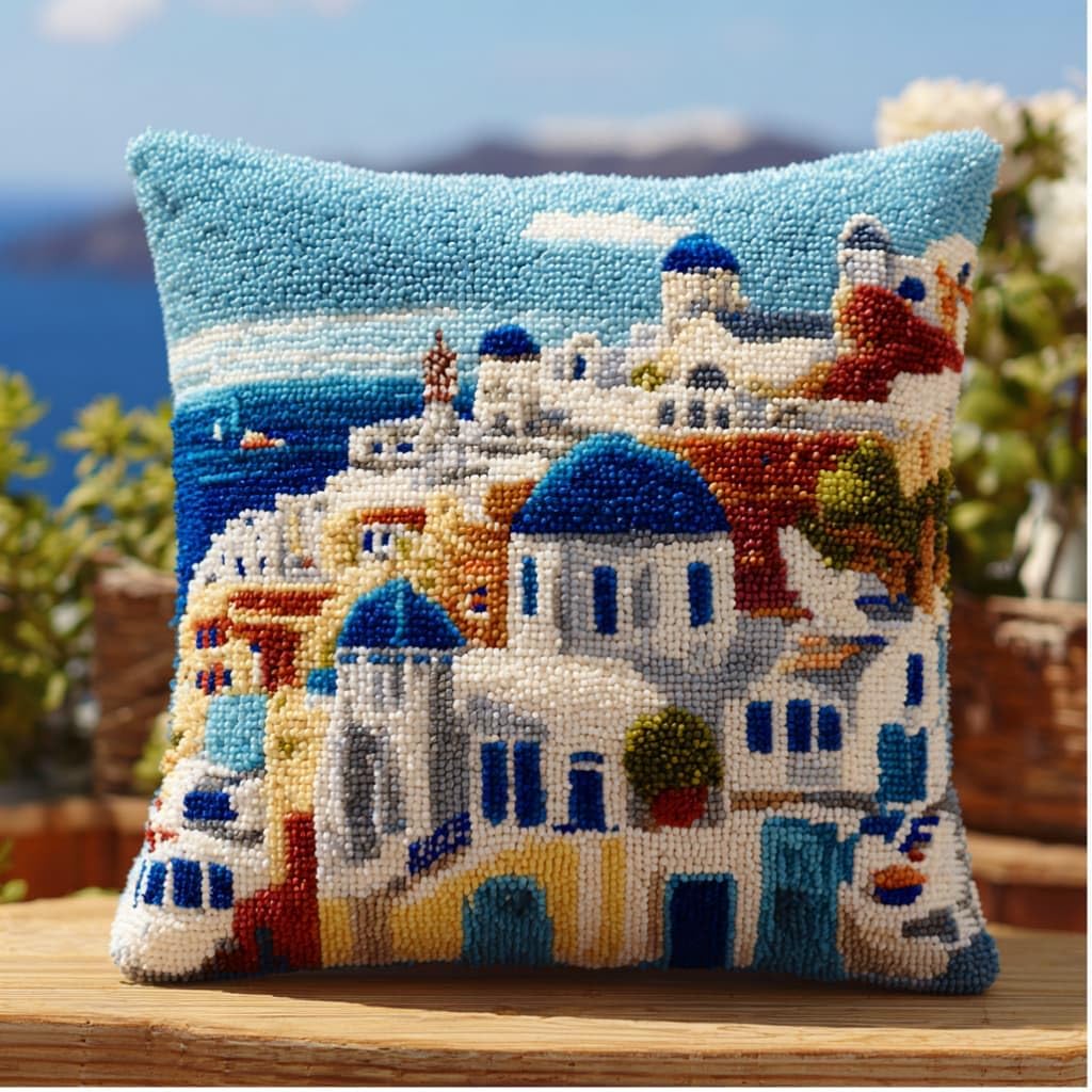 AxiangziK Latch Hook Cushion Kits,Architecture DIY Needlework Pillow Cover Cushion Rug Making Kit,17X17Inch Handmade Embroidery Kits, Decorative Throw Pillow Cover for Sofa Cushions, Bedroom Decor