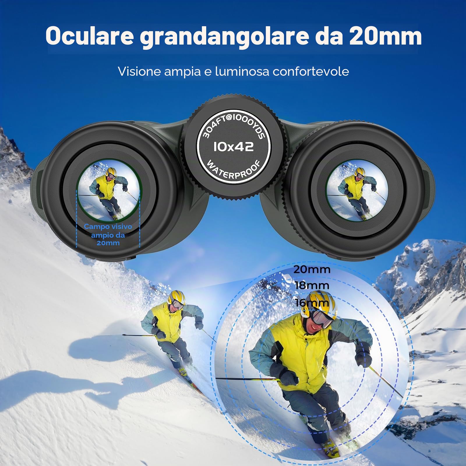 Gosky Binocolo HD 10X42 per adulti con adattatore per telefono, binocolo ad alta potenza con prisma BAK4 e lente FMC, binocolo impermeabile per bird watching, caccia, viaggi, sport all'aria aperta