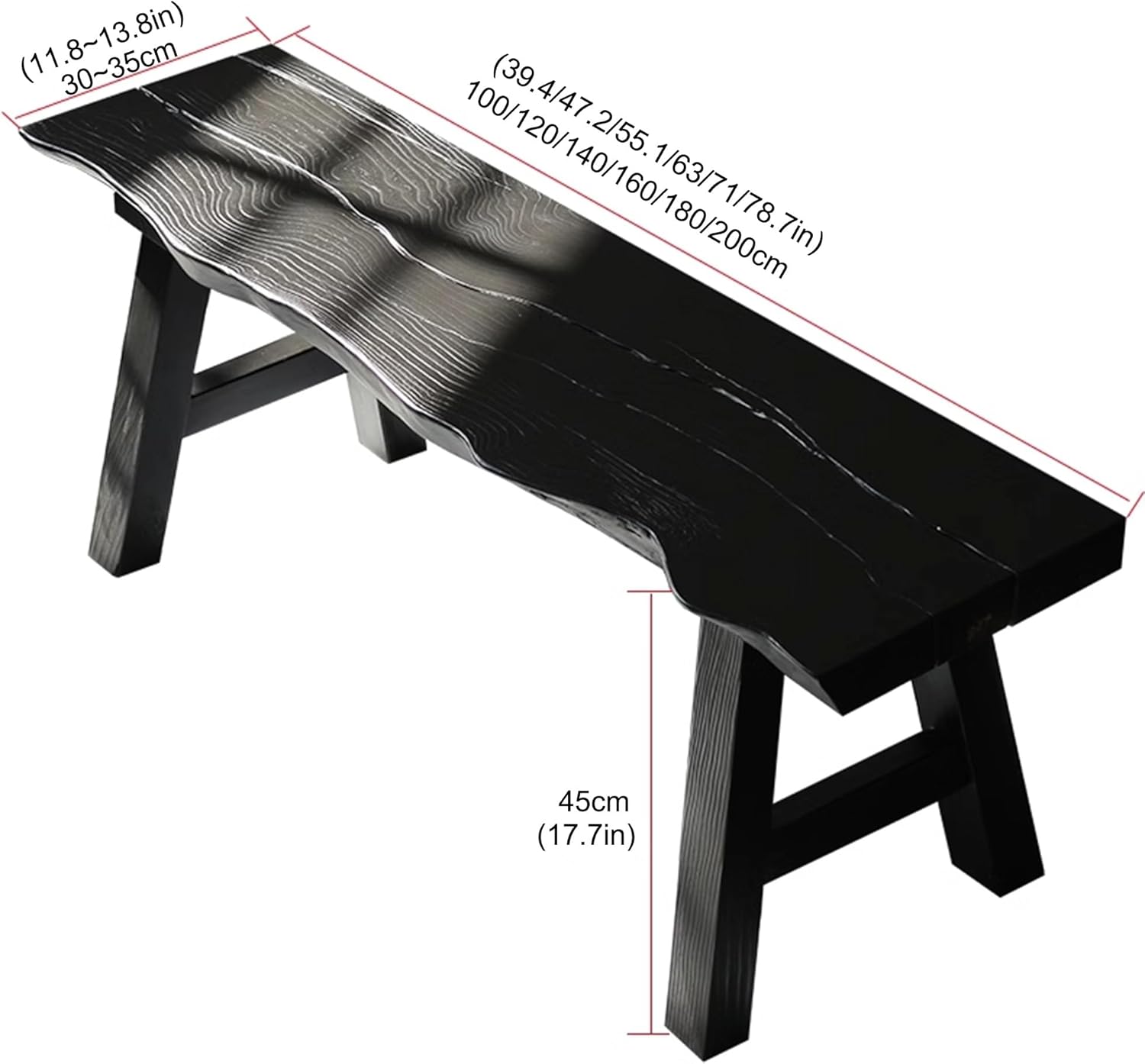 Wood Dining Table Bench Entryway Wooden Bench Seat Indoor End of Bed Bench for Bedroom Farmhouse Narrow Kitchen Bench for Living Room Dining Room Hallway(Black)(180CM/71IN)