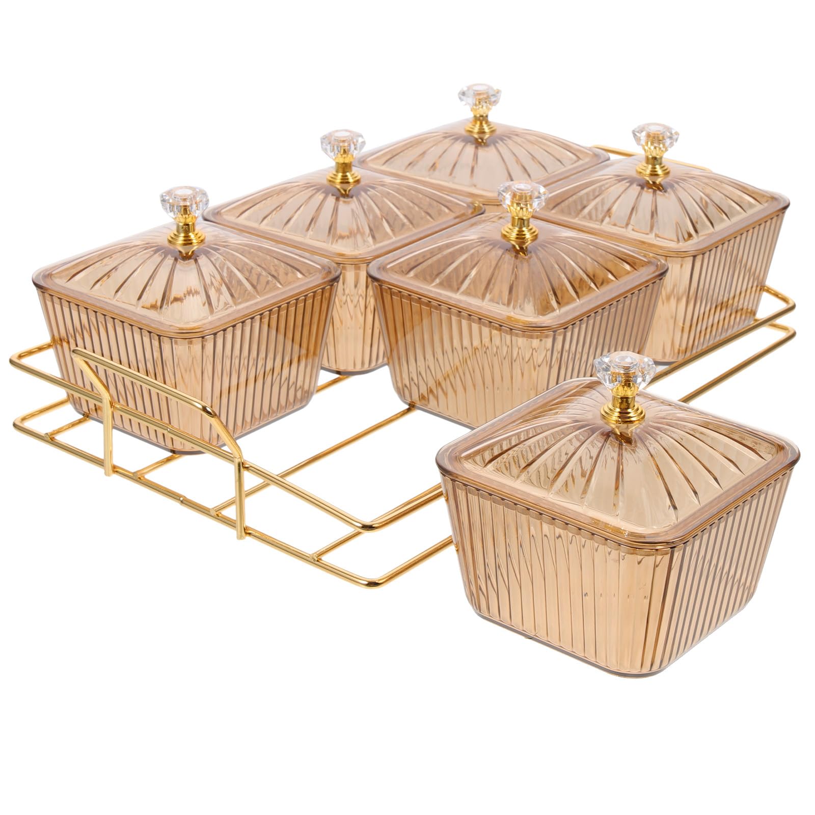 CALLARON Plato para Servir Snacks con 6 Compartimentos, Bandeja de Aperitivos Hogar en Color Ámbar, Diseño Dividido para Frutos Secos y Postres, Cuenco Funcional para Buffet y Reutilizable