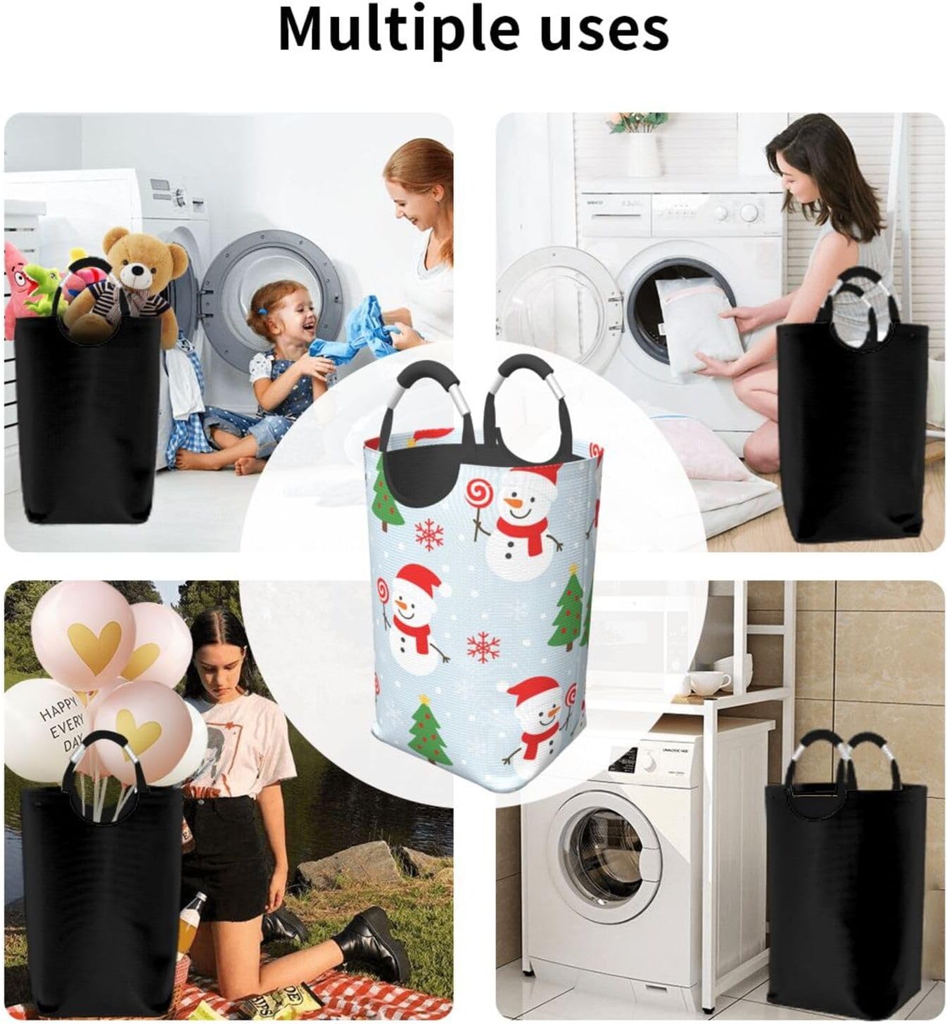 50l Laundry Basket Cartoon Snowman Waterproof Laundry Hamper Foldable Clothes Laundry Bag With Handles