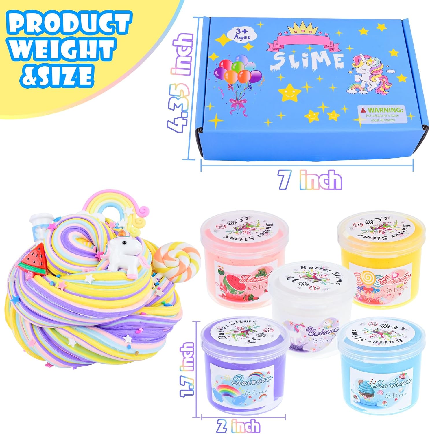 5 Pack Butter Slime Kit, with Fun Slime Add Ins, Soft Non-Sticky, Stress Relief Toy, Birthday Gifts for Kids, Classroom Rewards, DIY Slime Party Favor for Girls & Boys