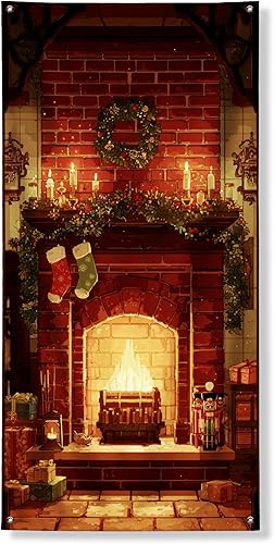 Acogedora cubierta de puerta de chimenea, decoración rústica de hogar festivo para decoración de interiores y exteriores, 36 x 72 pulgadas