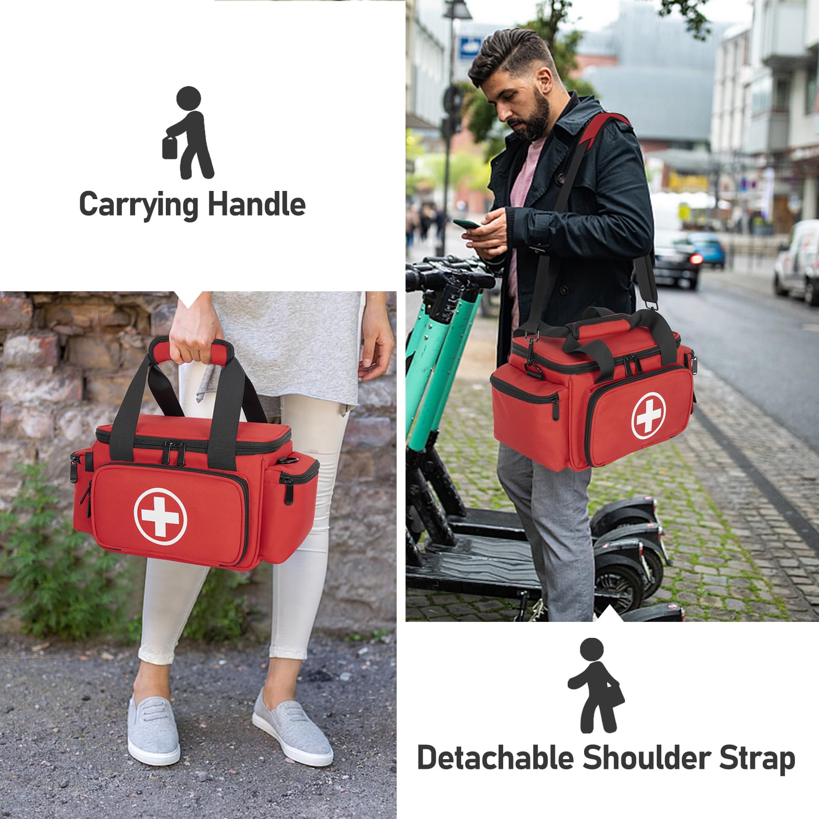 AKOZLIN Bolsa de suministros médicos portátil grande (vacía), bolsa de primeros auxilios para enfermera/profesional, adecuada para médicos generales, cuidado del hogar, viajes o eventos de emergencia