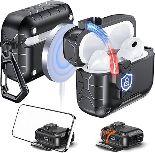 Anqrp MagArmor Auto-Open para Funda de AirPods Pro de 2ª/1ª Generación con Imanes Integrados, [Apertura Automática con Una Pulsación] [Compatible