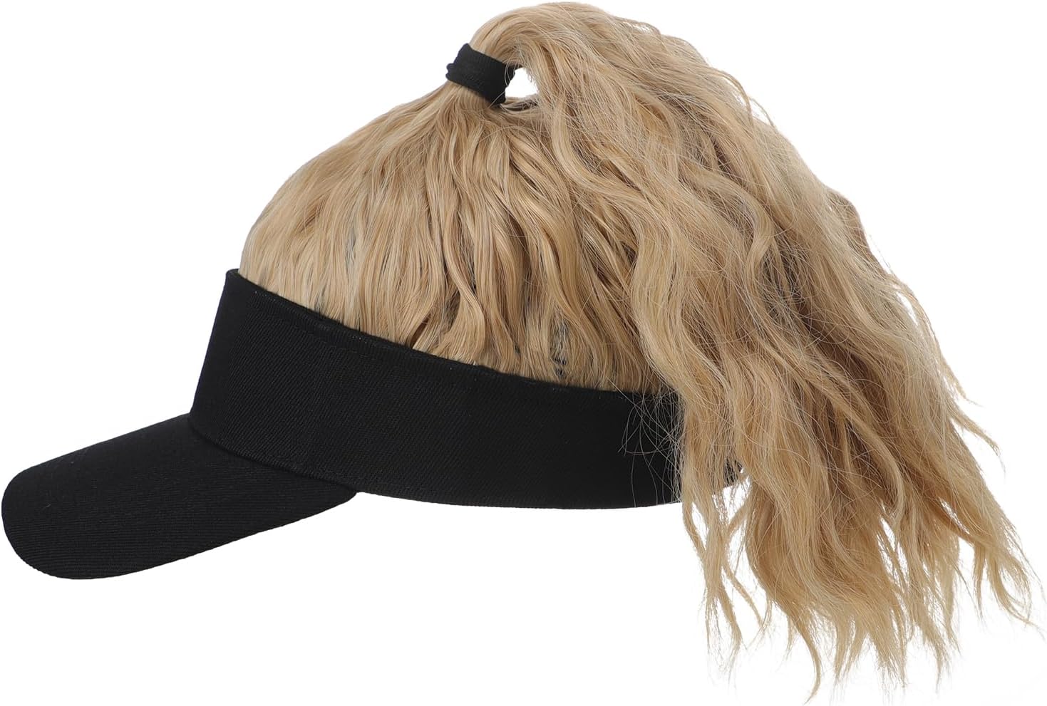 Women’s Black Baseball Cap with Short Ponytail Wig Synthetic Curly Hair Extension Sun Hat Breathable for Daily Sports