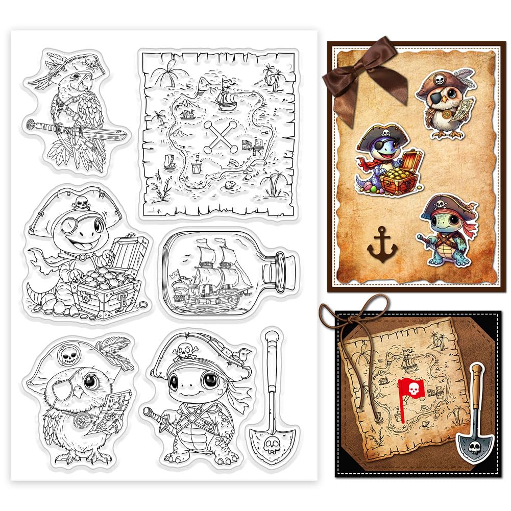 Tampon Silicone Transparent Animaux Pirates - 6.3x4.3 Pouces - Pour Scrapbooking Et Création De Cartes