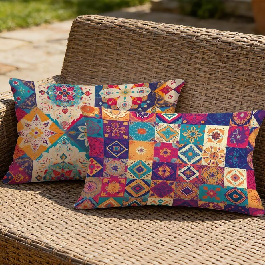 Housse de coussin de jardin 70x90 effet lin haut de gamme et imperméable pour salon de jardin