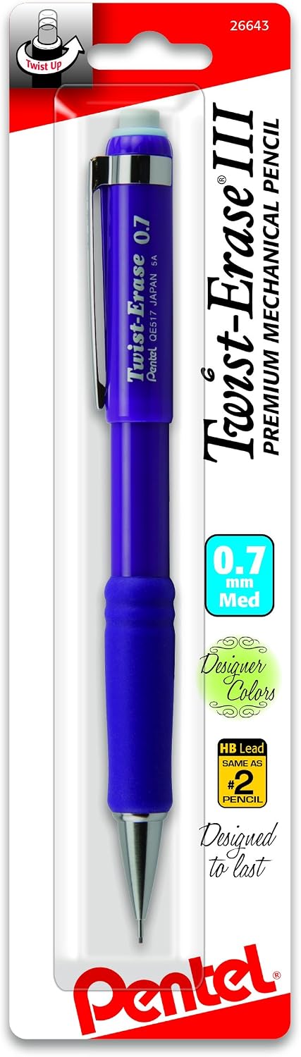 Pentel Twist-Erase III Mechanical Pencil, (0.7mm) 1-Pk - Fashion Colors (QE517FBPM)