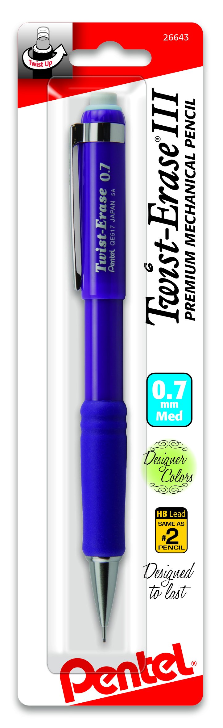 Pentel Twist-Erase III ołówek mechaniczny, (0,7 mm) 1-pak - modne kolory (QE517FBPM)
