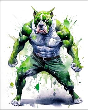 7Dots Art. Fun and Cute Watercolor Dogs as SuperHeroes Wall Art 8 in by 10 in - UNFRAMED. Art Print on Fine Art thick Watercolor aquarelle paper for living room, bathroom, bedroom, kids room,