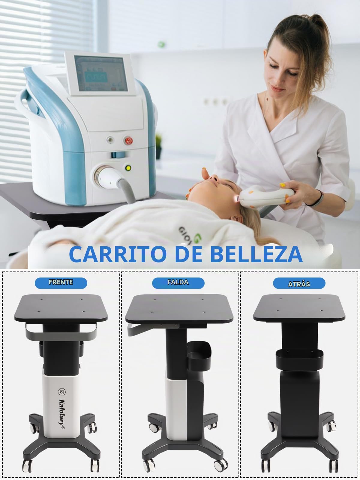 Kalolary Carro de la Carretilla del salón de Belleza, Carro móvil del Soporte de la Carretilla del balanceo del Balneario de la aleación de Aluminio con la Bandeja del Almacenamiento del Instrumento