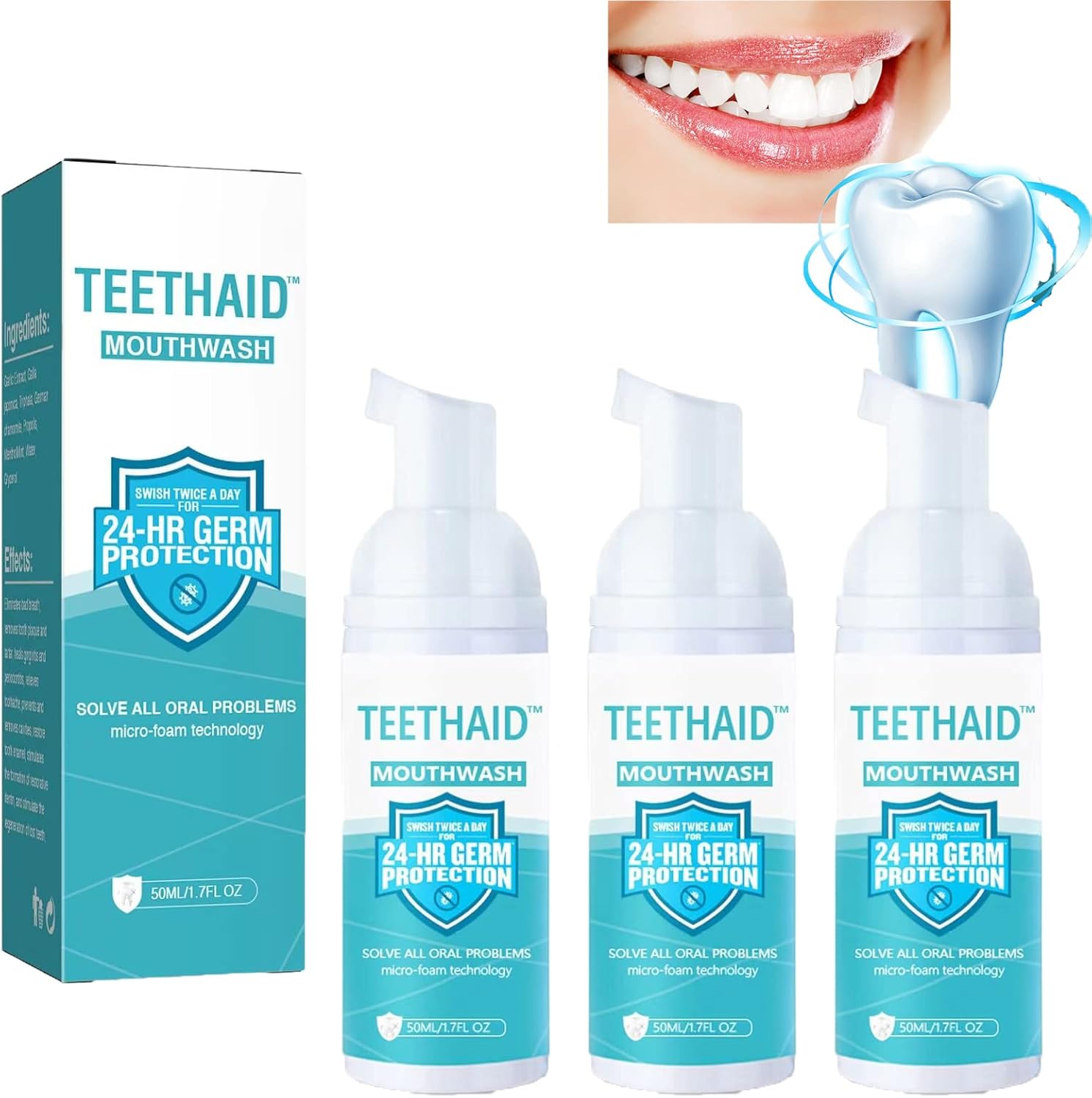 Teethaid Mouthwash, 50ML Teeth Aid Mouthwash, Natural Ingredients Teeth