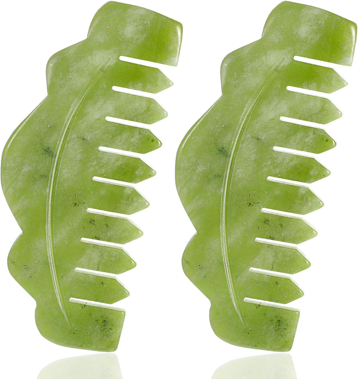 2 Pcs Jade Combs for Scalp Massage, Scalp Massage Comb, Gua Sha Comb, Promote Blood Circulation, Head Care and Acupoint Massages Tool (Green)