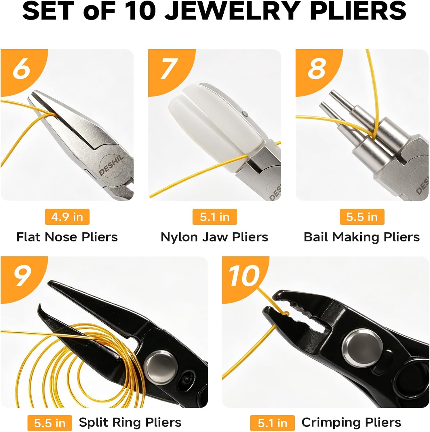 DESHIL 10 Pcs Jewelry Pliers Set for Jewelry Making, Wire Wrapping, Beading