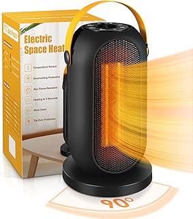 Space Heater Portable, PTC Heater Ceramic Fan Heater Quiet 600/1200W, Electric Fast Heating Thermostat, 90° Oscillating Personal Mini Heater Fan with Overheat & Tip-Over Protection for Home Office