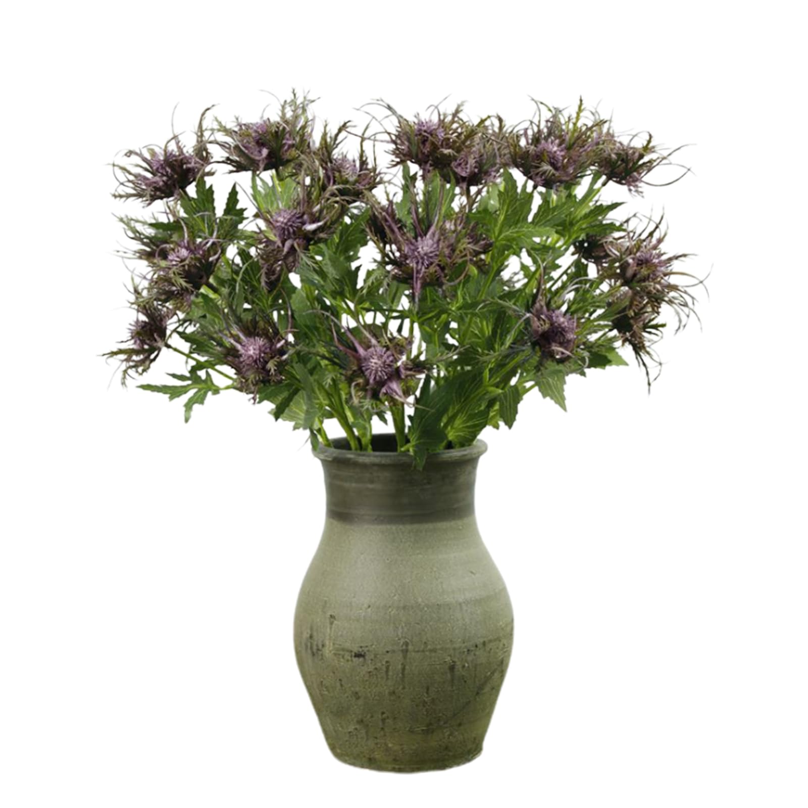 TREETDOBV 3 Branch Artificial Thistle Flower Bouquet, Artificial Eryngiums Plants, Long Stems Faux Thistles Bunch Simulation Sea Holly Real Touch Faux Plant Decor Home Wedding Window Bouquet(Purple)