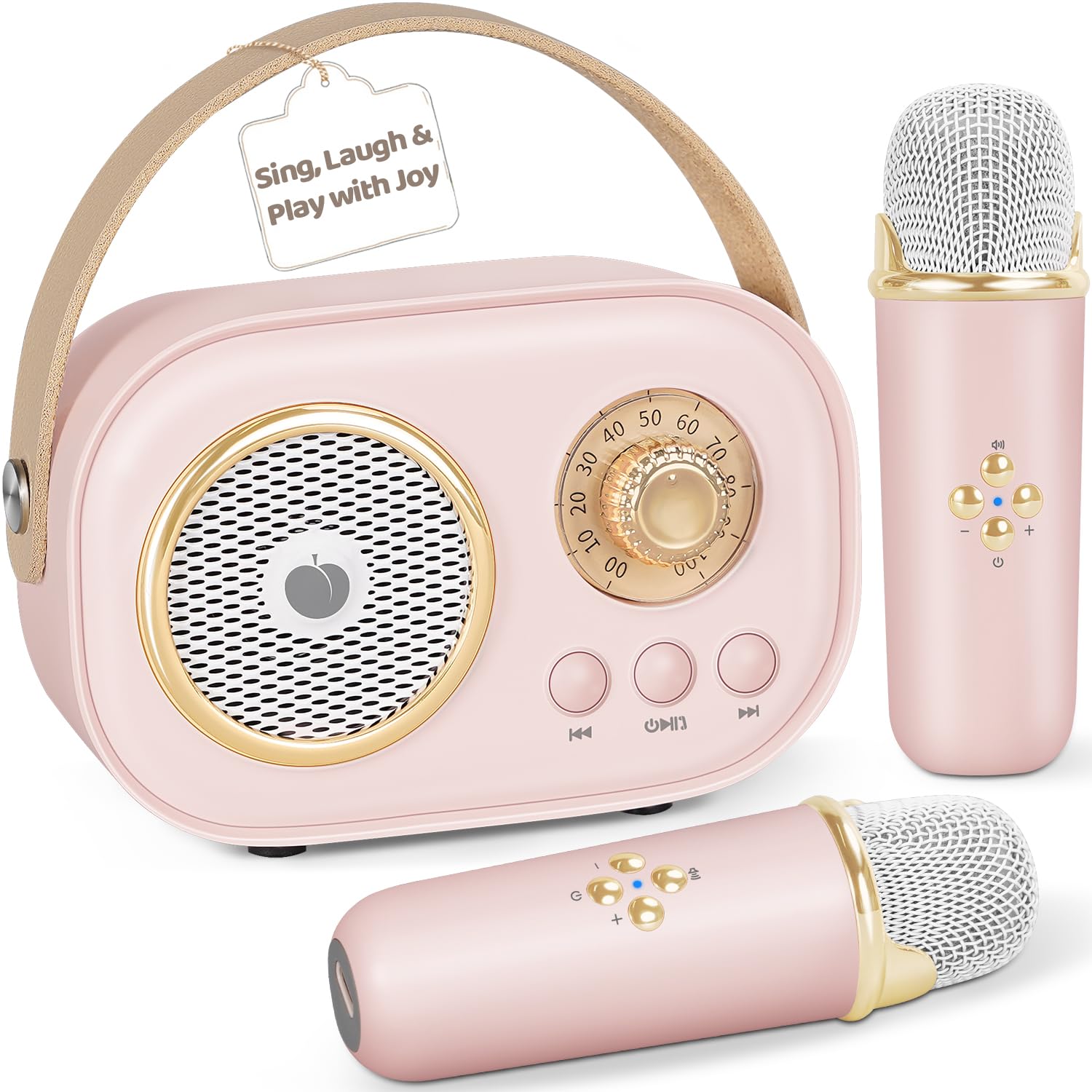 PRUNUS Mini Karaoke Machine for Kids&Adults,Portable Bluetooth Speaker with 2 Wireless Microphones and Stereo Sound Enhanced Bass,Gifts for Girls 6 7 8 9 10 11 12 Years Old Home Party Birthday(Pink)-image-22