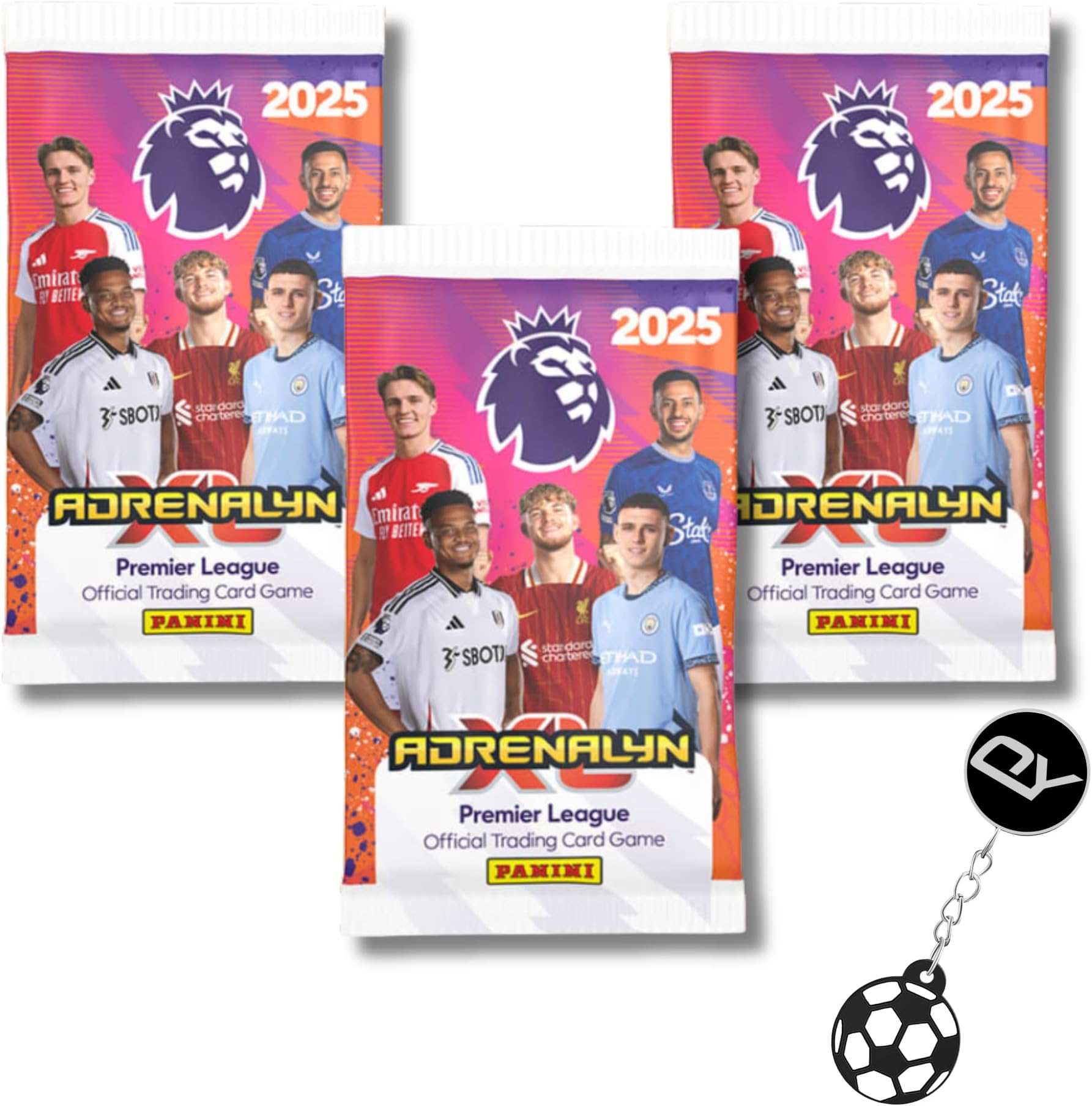 OY GiftsPanini 2024-2025 Bundle – 3X Packs Adrenalyn XL Premier League Collectible Cards + 1 Football Keyring