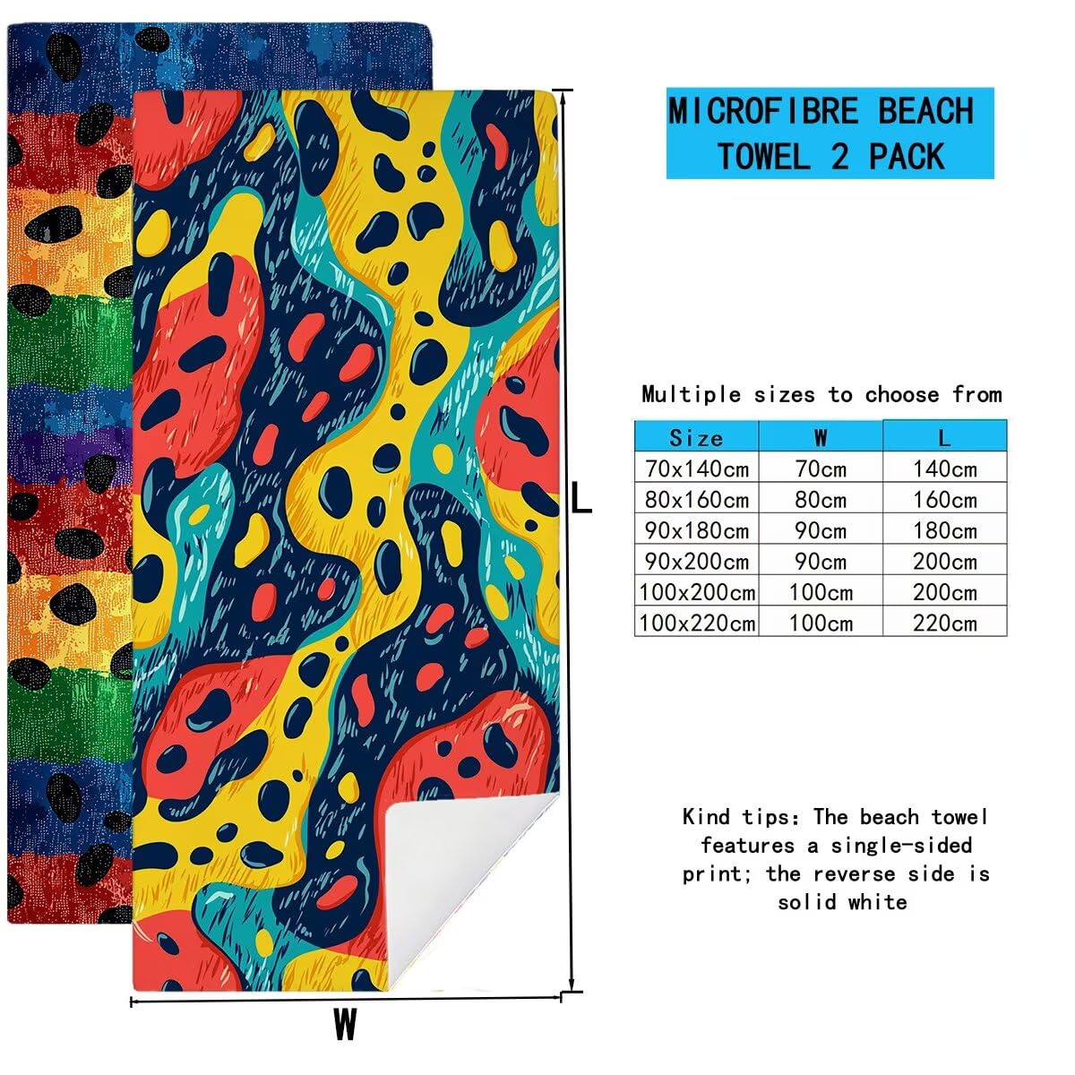 Serviette de Plage Serviette Microfibre, Drap de Bain 90x200cm 2PC, Séchage Rapide Grande Serviettes de Bain, Légères Anti Sable Drap de Plage Microfibre pour Natation, Cadeau (Imprimé léopard) -3907