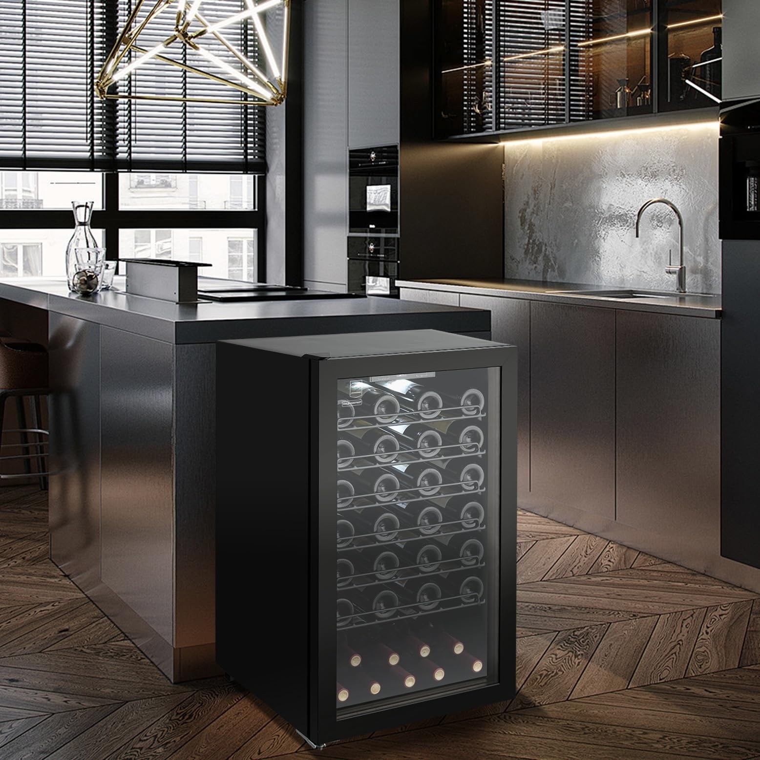 METRO Professional Weinkühler GWC2052, 52 Flaschen, 126 L, LED-Innenbeleuchtung, Anti-Vibrationssystem, Schwarz