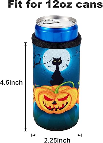 Miniatura 2 de 6 fundas enfriadoras de latas de Halloween de 12 onzas, calabaza, bruja, murciélago, fundas para botellas, fundas para latas de cerveza de