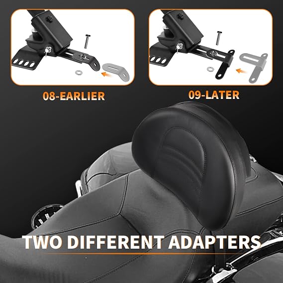 Adjustable Plug-in Motorcycle Front Driver Seat Rider Backrest Pad Custom Mounting Kit Compatible with Harley Touring Models Street Glide Road King Electra Glide Road Glide 1997-2026