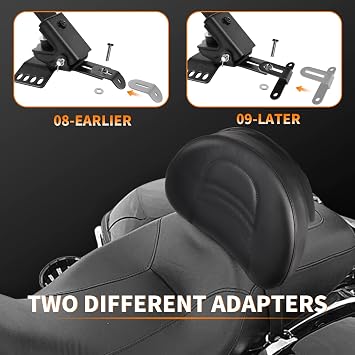 Adjustable Plug-in Motorcycle Front Driver Seat Rider Backrest Pad Custom Mounting Kit Compatible with Harley Touring Models Street Glide Road King Electra Glide Road Glide 1997-2026