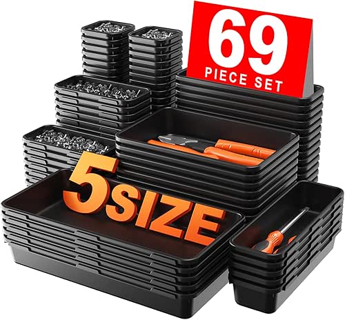 【More Larger Size】A-LUGEI【69Pcs】【5 Size】 Tool Box Organizer Tray Divider Set,