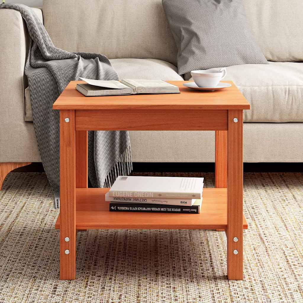 Table basse marron ciré en pin massif, l'élégance du bois véritable de 50cm