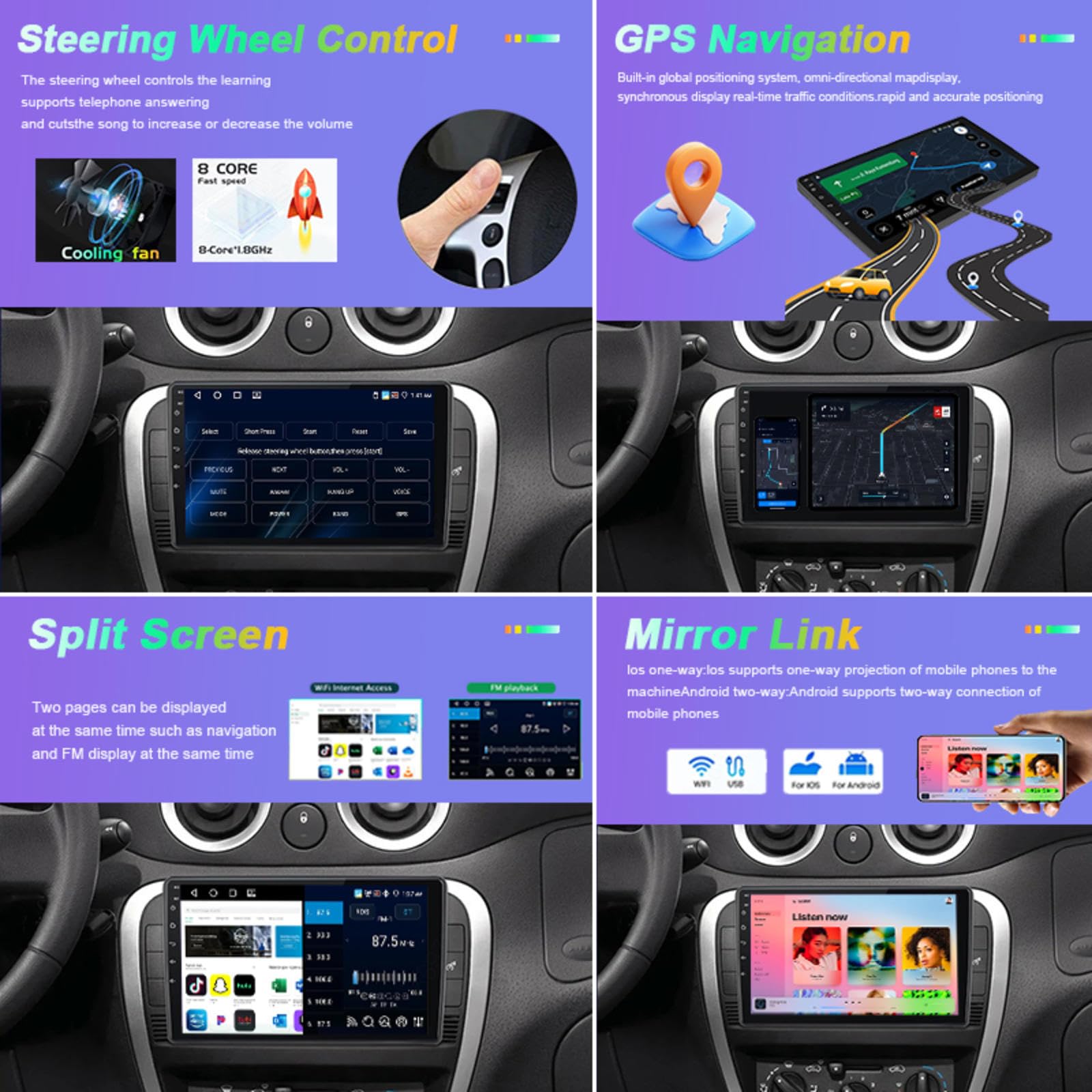Android 15 Car Stereo 9" Samochód Dla Citroen C2 2005 Furio,M106