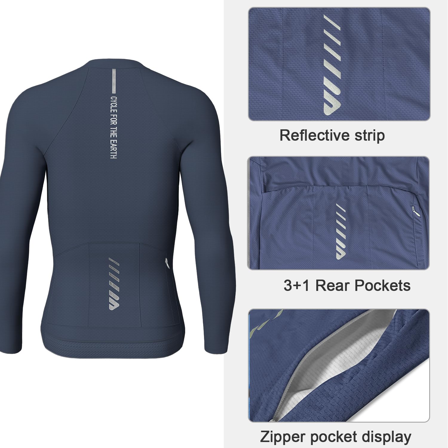 Lo.gas Maglia da ciclismo da uomo a maniche lunghe con 3 + 1 tasche posteriori, traspirante, UPF 50+, con cerniera intera, per equitazione