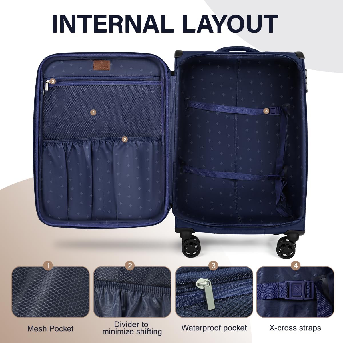 Expandable 20% Luggage-28 Inch Luggage with Spinner Wheels-Softside Luggage w/TSA LOCK-Travel Luggage for Men Women,28'' Navy,XJ-1907