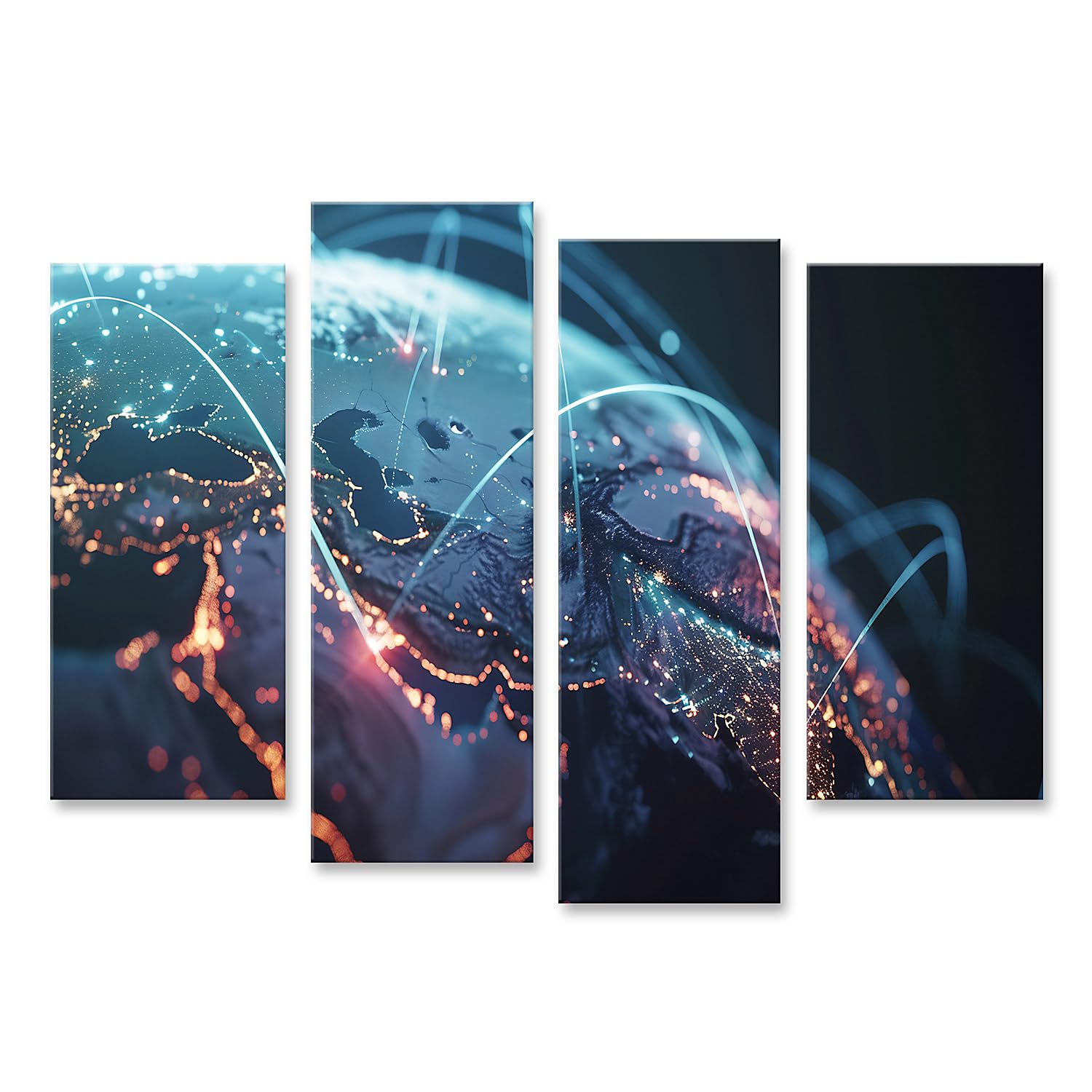 bilderfelix Quadro su tela Rete globale di telecomunicazioni e affari tramite l'ufficio Internet di un - Tela 130x80 cm - 4 pannelli