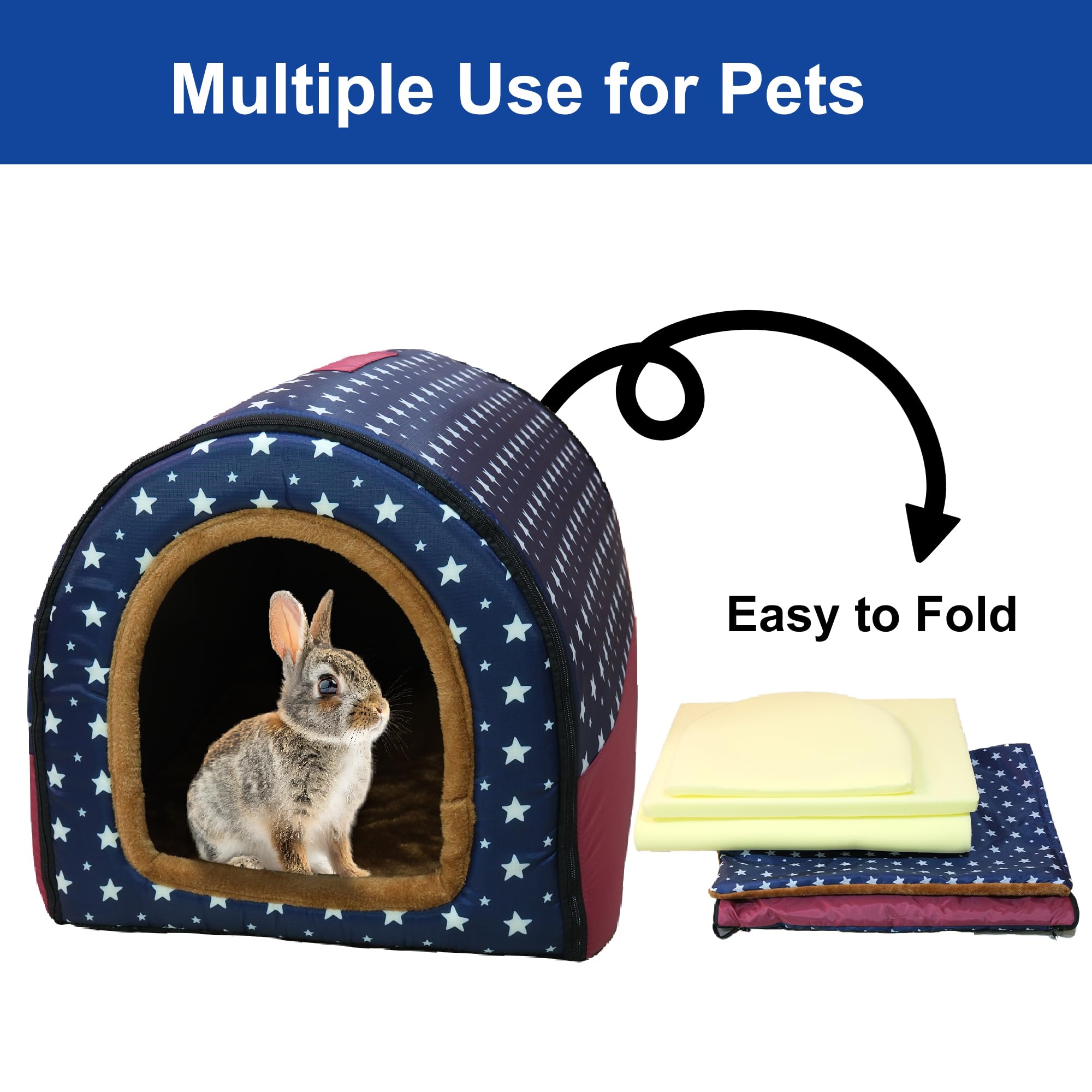 Kuber Industries Foldable Igloo Dog House | Soft & Adjustable Travel Pet Shelter for Cat & Rabbits with Sleeping Bed | Cave Bed Tent Shelter for Pets | Large - Blue Polka Dots 4