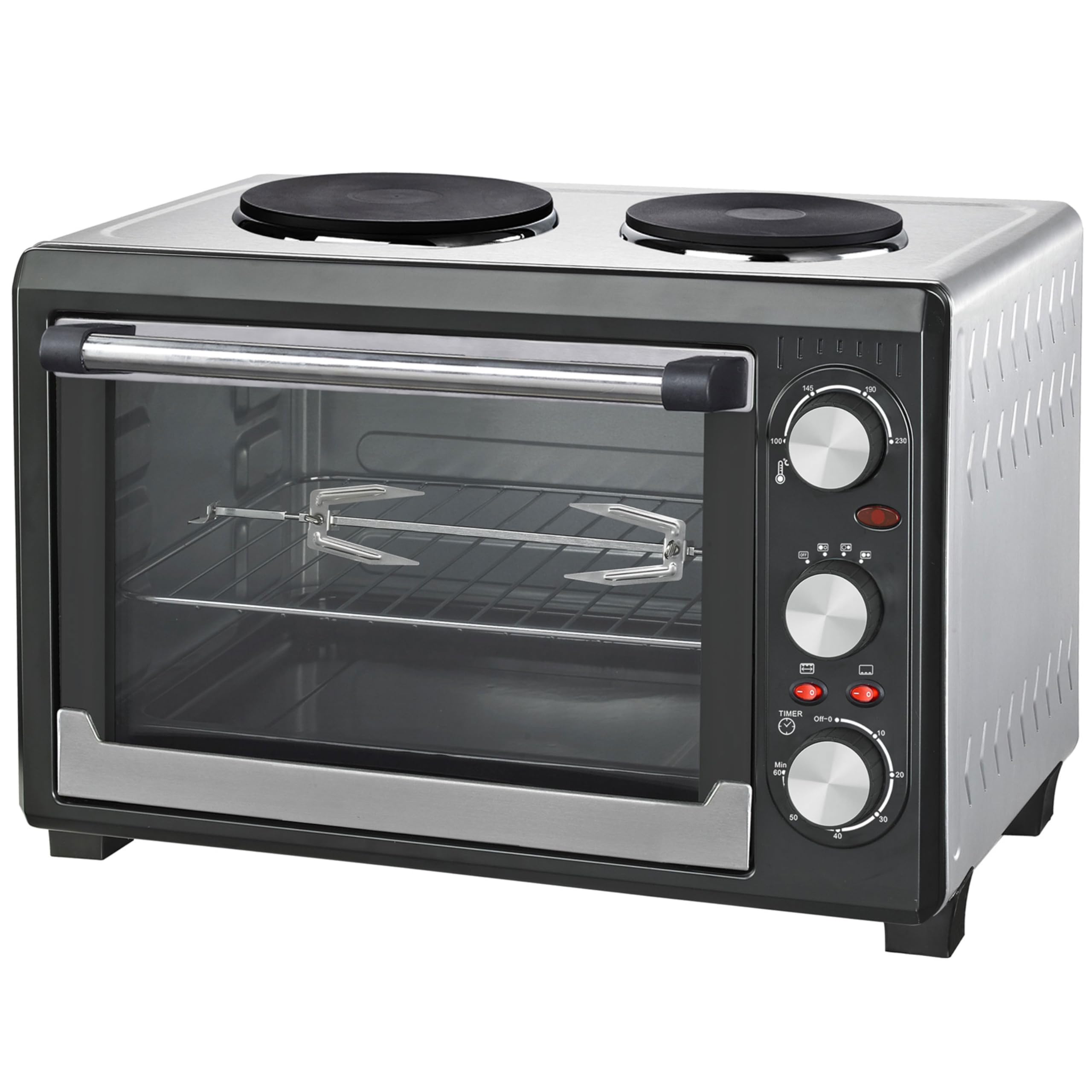 Syntrox Germany 26 l Minibackofen 2 Kochplatten Etass | Kleinküche | Miniofen | Pizzaofen, für kleine Küchen, mit Timer, inklusive Zubehör, Platzsparend, Miniherd