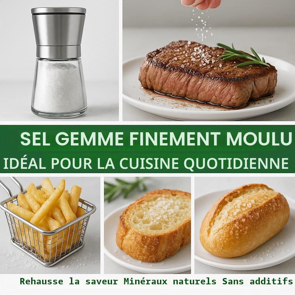 GiDeli Sel gemme fin, 20 kg, naturel, non raffiné, sans additifs, pour la cuisine, la transformation des aliments, les salles de bains