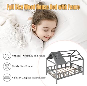 Amazon.com: Kids House Bed Full Size, Wood Kids Bed Frame
