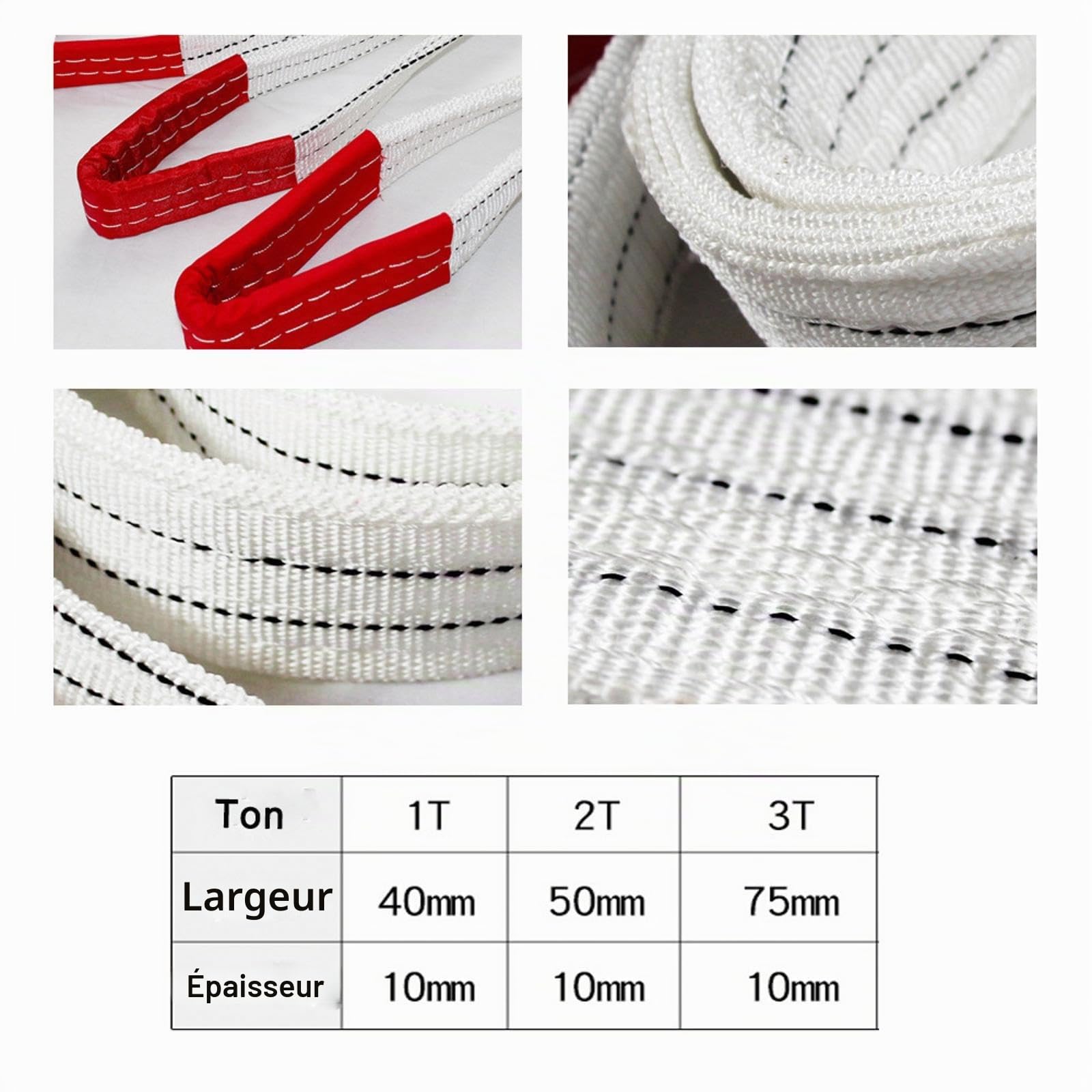 Sangle de chargement pour grue, 2 pièces 2 tonnes 2 m, sangle de levage en toile polyester de 10 mm d’épaisseur, sangle de levage en toile pour soulever des marchandises ou des véhicules